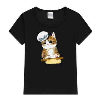 Baby Boy Chef Hat Cat T Shirt White Black Summer Cotton Kids T-Shirt For Boys Children Tee Shirts Cotton Football Print Tshirt
