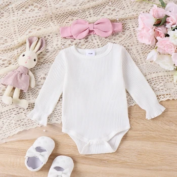 Baby Girl 3Pcs Outfits Set къс ръкав гащеризон Suspender пола с лента за глава Infant Girl Outwear Великденски дрехи