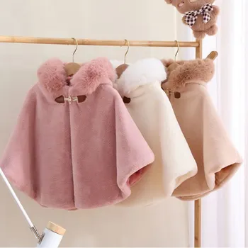 Baby Girl Faux Fur Cloak Winter Infant Infant Infant Child Princess Hooded Cape Fur Collar Baby Outwear Top Warm Clothes 1-8Y
