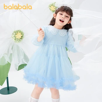 Balabala Малко дете 2023 момиче рокля темперамент окото принцеса рокля пролетна мода сладка рокля