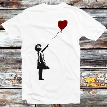 Banksy момиче огнище любов балон тениска реколта ретро готино карикатура аниме отгоре B741
