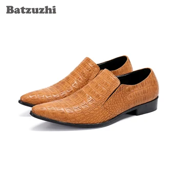 Batzuzhi Италиански кожени мъжки обувки реколта заострени пръсти кожена рокля обувки мъже chaussures hommes бизнес парти обувки