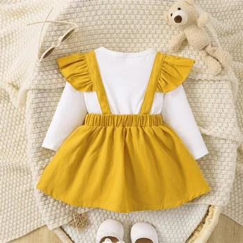 Baynoyia бебе бебе момиче есен облекло мечка бродерия A-линия рокля дълъг ръкав къдрици кръг врата принцеса пола