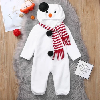 Baywell Бебешки ританки Cosplay снежен човек костюм дрехи новородено Коледа бебе Onesie + шал гащеризон 3-24 месеца бебе облекло