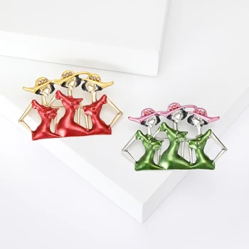 Beaut&Berry Trendy Enamel Three Model Girl Brooch for Women Design Sweater Jacket Office Party Casual Accessories Gift
