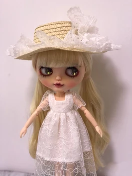 BJD Blythe Дрехи бяла дантела шапка пола костюм рокля 1/6 30cm кукли (годни за Pullip, Ob24, Licca)