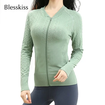 Blesskiss спортна риза йога топ дълъг ръкав суитчър фитнес жени фитнес
