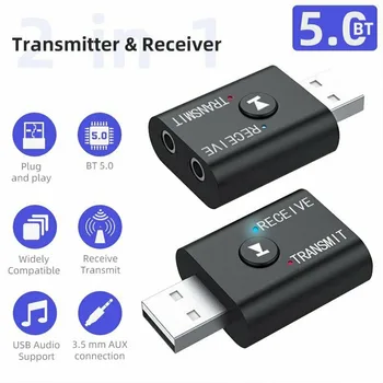 Bluetooth-съвместим 5.0 предавател приемник безжично аудио 3.5mm USB Aux адаптер кола HIFI аудио безжичен аудио приемник