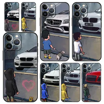 Boy See Sports Car Jdm Drift Луксозен мек калъф за телефон за iPhone 13 15 14 12 11 Pro MAX XR X SE XS 7 8 Plus защитен капак