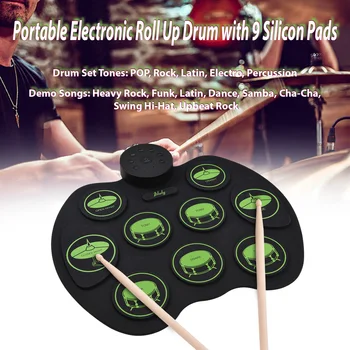 Btuty преносими електронни барабани Ръчно валцувани силиконови барабанни комплекти USB батерии Touch Sensitive Practice Drum Kit Percussion