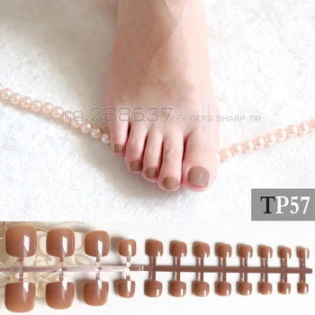 Candy DIY Модни цветове Нокти на пръстите на краката 24pcs Акрилни фалшиви пръсти Съвети за изкуство Фалшиви нокти на краката прекрасни кафяви TP57