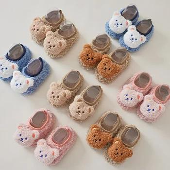 Cartoon Bear Baby Floor Socks Kids Soft Sole First Walkers Winter Warm Toddler Walking Shoes Anti-slip Newborn Infant Crib Shoes