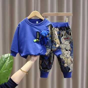 Casual дълъг ръкав T Shirt + панталони Caroon печат облекло пролет есен 2023 бебе момчета дрехи 2бр деца 2 3 4 5 6 7 8 години комплект