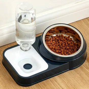 Cat Bowl Автоматично хранене & Вода Анти преобръщане дизайн Котки храна купа с вода фонтан котка вода купа против пръски поилка