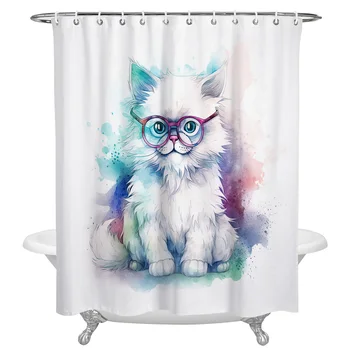 Cat акварел градиент душ завеси водоустойчива вана завеси дома декор модерен луксозен баня завеса