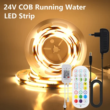 COB течаща вода течаща LED лента светлина WS2811 24V 360LEDs / m течаща конни надбягвания преследване пиксел лента Bluetooth APP контрол
