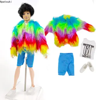 Colorful Faux Fur 1/6 Doll Clothes For Ken Boy Doll Outfits Jacket T-shirt Shorts Shoes For Barbie's Boyfriend Ken Accessories