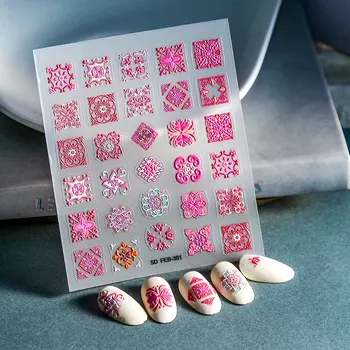 Colorful бохемски тотем 5D релефни нокти стикери нокти части пеперуда цвете стикери за нокти нокти изкуство декорация