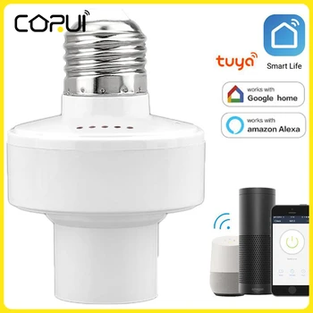 CORUI WiFi Tuya / Smart Life App Интелигентна крушка адаптер Лампа Holder Base E27 E26 Гласов контрол Работа с Alexa Google Home