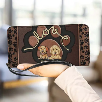 Cywgift луксозен дизайн по поръчка дами монета портфейл сладък куче лапа печат мини чанта с дълга каишка персонализирани carteira feminina