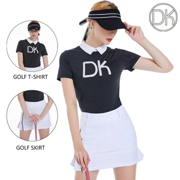 DK Лятна голф тениска с къс ръкав за жени Slim Polo Tops висока талия голф молив пола дама A-облицована Skort голф облекло комплекти