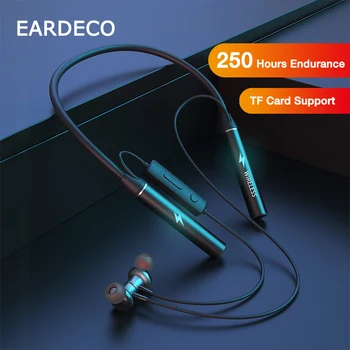 EARDECO 250 часа издръжливост безжични слушалки с микрофон Bluetooth слушалки бас стерео лента за врата слушалки спортни слушалки TF карта