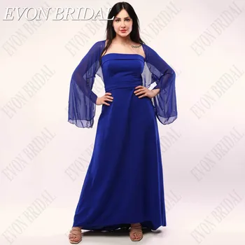 EVON BRIDAL Кралско синьо Арабски шифон вечерни рокли Дубай дълги ръкави линия лодка врата официален повод рокля فساتين للحفلات ا