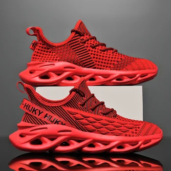 Fashion Blade Обувки за бягане Мъжки плетене Дишащи Мъжки обувки за джогинг Леки неплъзгащи се тренировъчни обувки Man Outdoor Red Sneakers