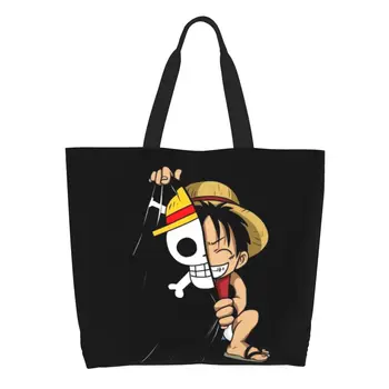 Fashion One Pieces Сладък Luffy пазарска пазарска чанта за многократна употреба сламена шапка пирати хранителни стоки платно купувач рамо чанта