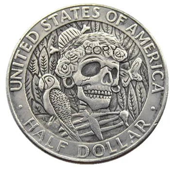 FK(08) Hobo Creative 1964 Кенеди Сребърен половин долар череп зомби скелет ръчно издълбани Посребрени посребрени копирни монети