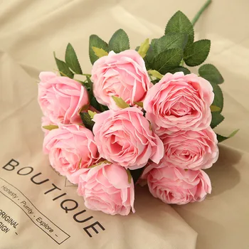 Flone изкуствени розови цветя букет фалшиви 10 главата роза цветя Boquet Начало декор Fleurs изкуствени En Soie Haute Qualite