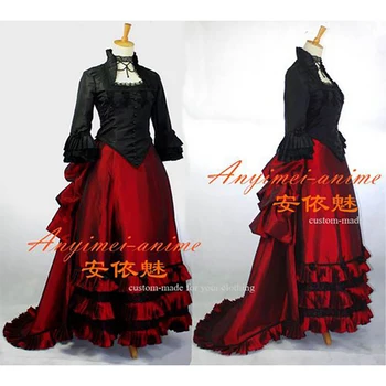 fondcosplay Елегантна готическа пънк черна риза от тафта Средновековна викторианска рококо рокля червена пола косплей Костюм по поръчка[G689]
