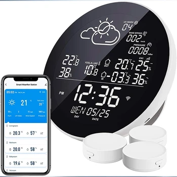 for Tuya Wifi Smart Weather Station with Clock Temperature & Humidity Meter Large Color Screen Weather Clock Temp Humidity Gauge