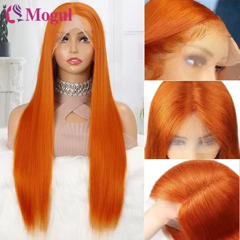 Ginger Orange Straight 13x6 дантела фронтална перука 13x4 дантела предна перука 4x4 лепило перука износване да отида предварително нарязани човешка коса перуки за жени