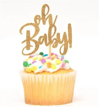 Glitter Oh Baby Birthday Gender Reveal Cupcake Toppers Кръщение Кръщене Парти декорация Поничка Храна Клечки за зъби
