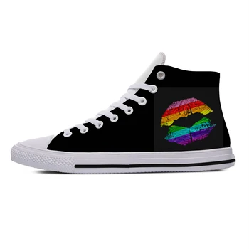 Glitter Rainbow Pride Flag Новост Дизайн Harajuku Високи Топ Платно Обувки Мъже Жени Летни Ежедневни Маратонки Класически Настолни Обувки