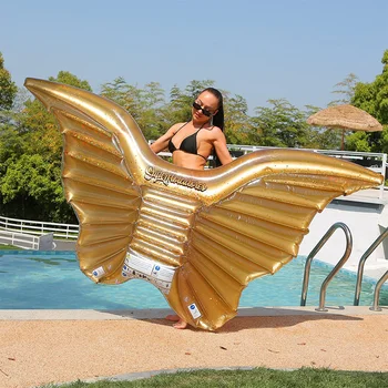 Gold пайети крила надуваеми PVC плаващ ред голям възрастен плаж плувен басейн въздушен матрак хамак водно легло подарък въздушна помпа