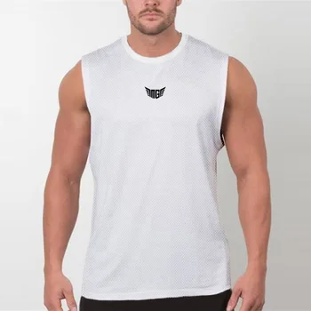 Gym Културизъм Фитнес Мъжки дишащи без ръкави Спортни потници Летни мрежести влага Wicking Quick Dry Cool риза