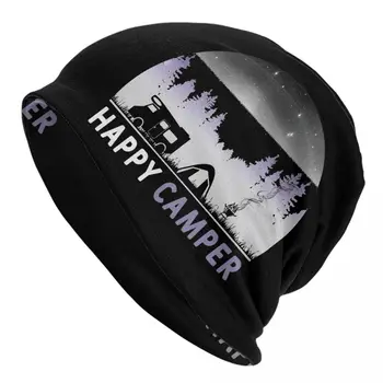 Happy Camping Trailer Camper Caps Goth Unisex Outdoor Skullies Beanies Hats Spring Warm Dual-use Bonnet плетене Шапки