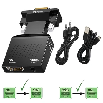 HDMI-съвместим с VGA адаптер конвертор Full HD 1080P HDMI към VGA адаптер за PC лаптоп към HDTV проектор видео аудио конвертор