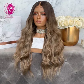 Highlight Color Ombre Blonde HD Lace Frontal Human Hair Wigs for Women Natural Wave Full Lace Wigs with Baby Hair Pre plucked