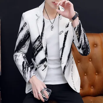 HOO 2024 Мъжко есенно облекло Ново принтирано блейзър Slim Youth Fashion Tailored blazer