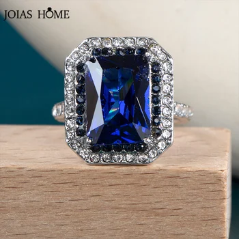 JoiasHome Луксозни Sliver 925 пръстени за парти синьо скъпоценен камък бижута за жени Noble Lady's Finger Accessories Beauty Mother's Gift