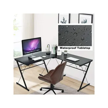 L-образна, ъглова, модерен прост стил 3-парче метална рамка проучване лаптоп бюро писане игрална маса, домашен офис студио, черен
