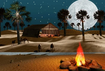 Laeacco пустинни дървета здрач звезда луна камила Bonfire фотография фон персонализирани фотографски декори за фото студио