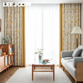 LEEJOOM модерен стил жълто затъмнение завеса отпечатани флорални завеса за хол спалня балкон 2бр