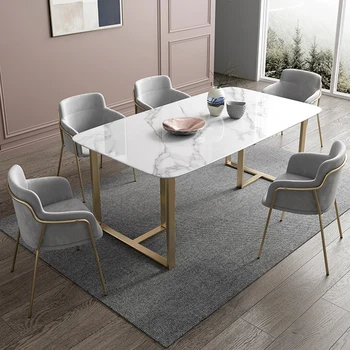 Light Luxury Post-modern Slate маса за хранене и стол комбинация правоъгълна Начало Малки италиански минималистични кухненски мебели