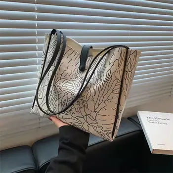Line живопис голяма пазарска чанта Чанти за рамо за жени Универсален подмишниците Артистична Франция 2021 Есен Нов дизайн All-Match PU чанти