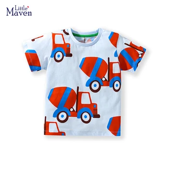 Little maven Бебешки върхове Дрехи за момчета Летни детски върхове Тениски ризи Памучен анимационен багер Детски дрехи Памук 2-7 години