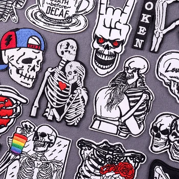Love Patch Iron On Patches For Clothing Skeleton Punk Embroidered Patches For Clothes Hip Hop Skull Embroider Patch Stickers